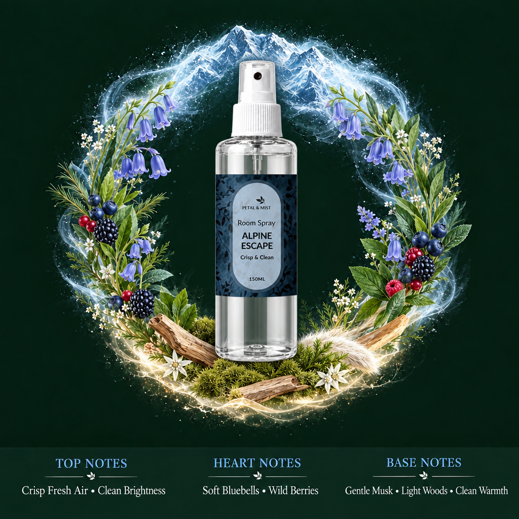 Alpine Escape scent-note image with the supplied bottle
