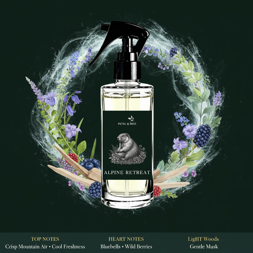 Alpine Retreat Room Spray Scent Notes - Green Background