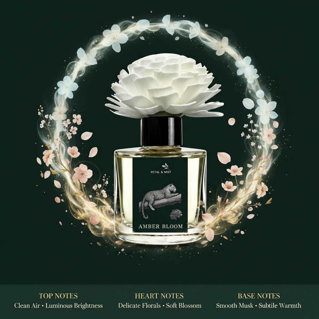 Amber Bloom Diffuser Scent Notes - Green Background