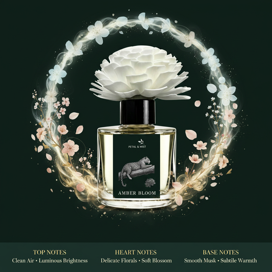 Amber Bloom Diffuser Scent Notes - Green Background