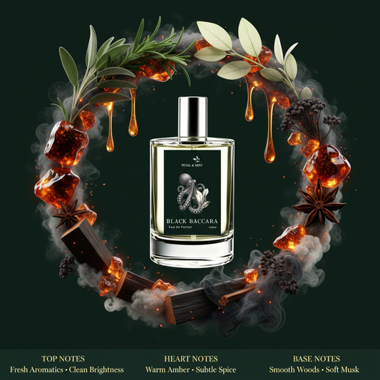 Black Baccara Scent Notes - #0e1f18 Background