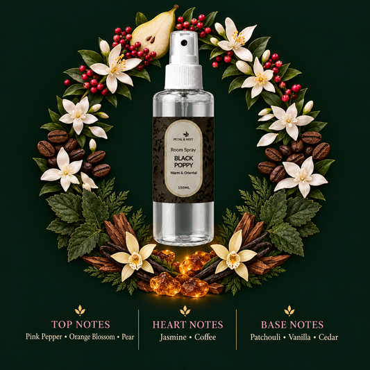 Black Poppy Plus scent-note image in the established wreath format