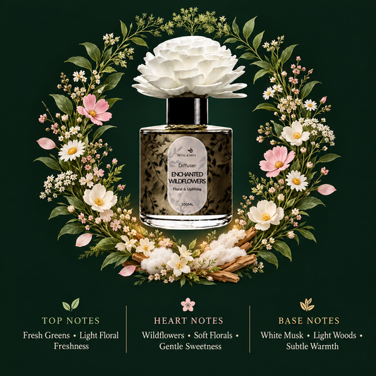 Enchanted Wildflowers Flower Diffuser scent-note image in the established wreath format