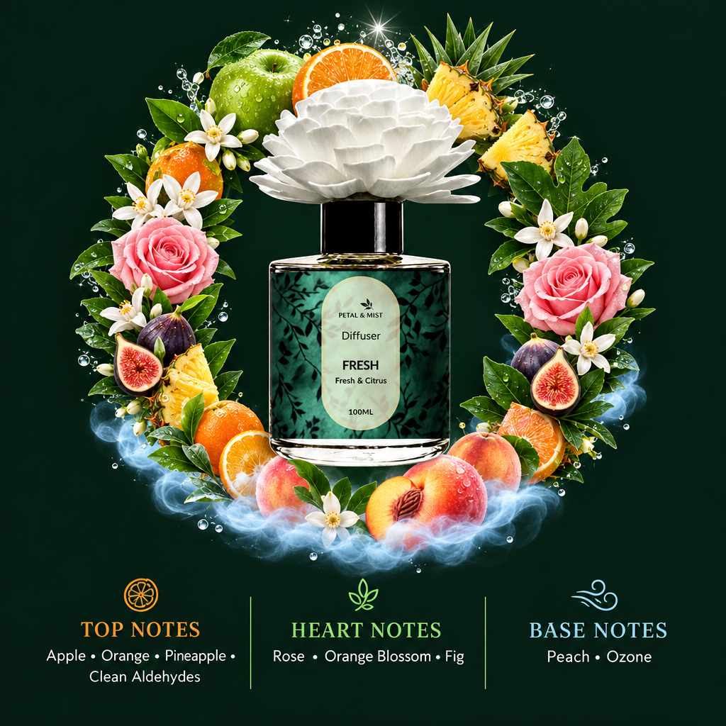 Fresh Flower Diffuser scent-note image in the established wreath format