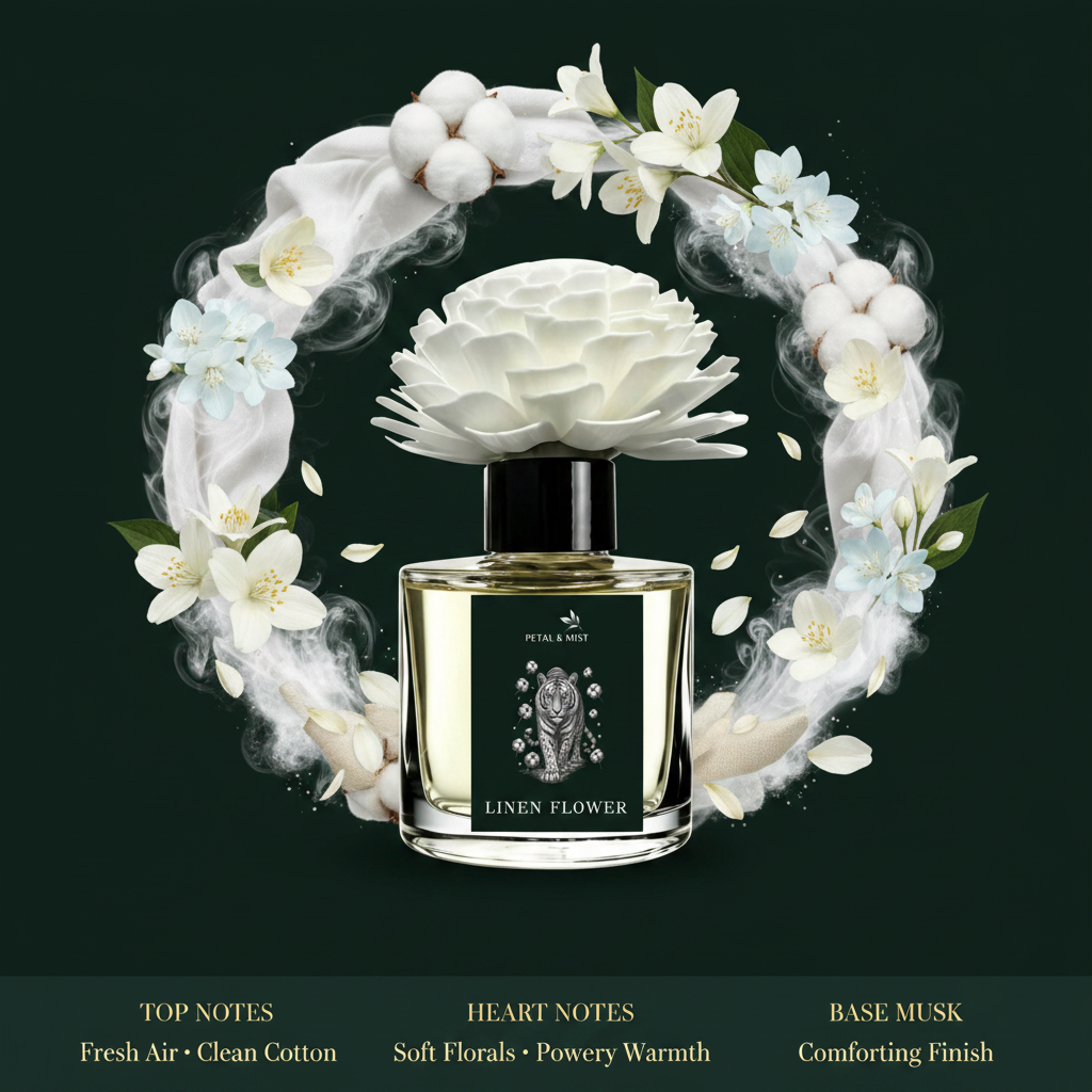 Linen Flower Diffuser Scent Notes - Green Background