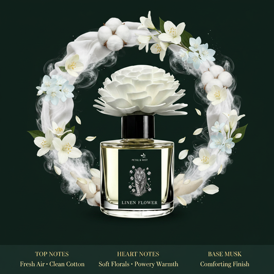Linen Flower Diffuser Scent Notes - Green Background
