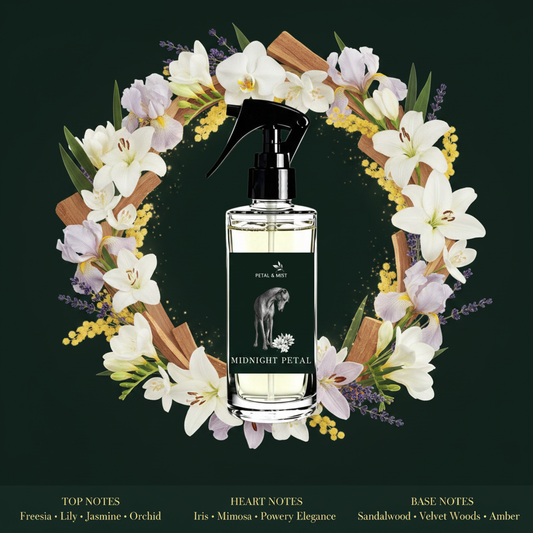 Midnight Petal Room Spray Scent Notes - Green Background