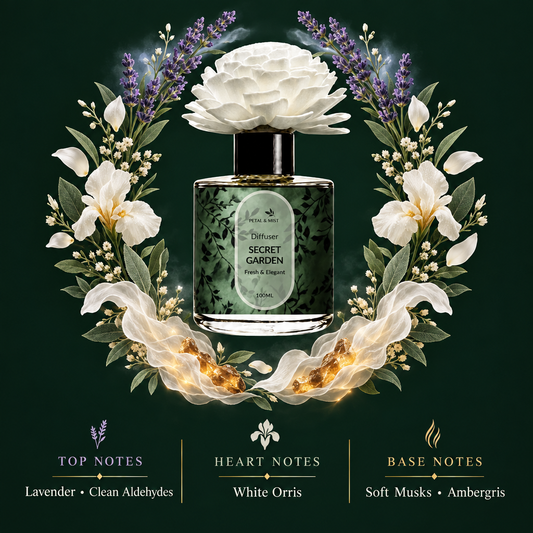 Secret Garden Flower Diffuser scent-note image in the established wreath format